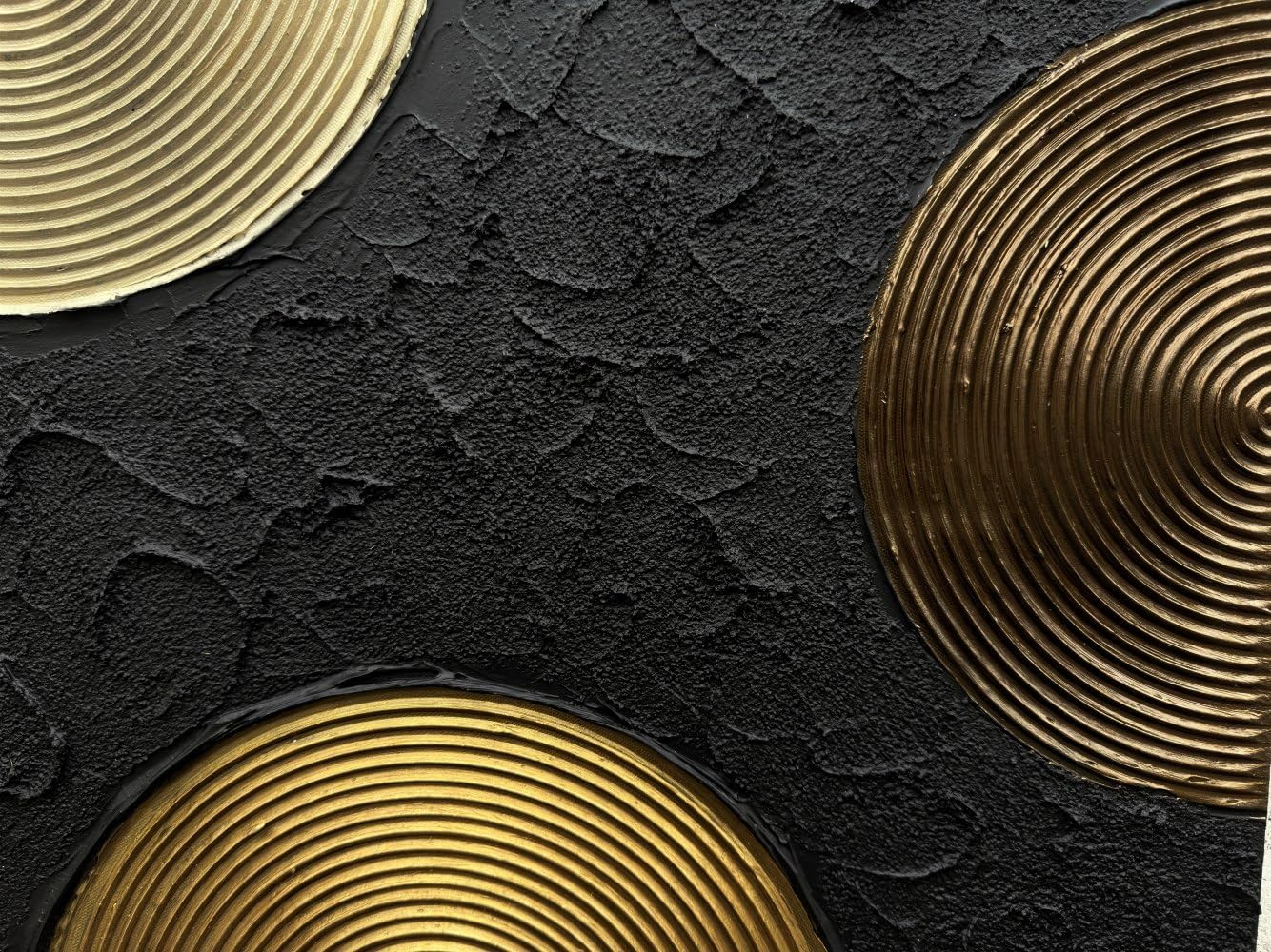 Slyart Black and Gold Texture Wall Art, Handmade 3D Arch Painting, 28'x40' Large Abstract Canvas Wall Art for Living Room