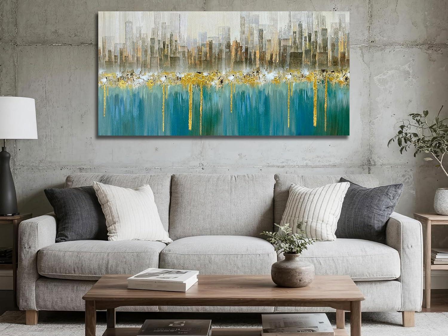 Ardemy Abstract Canvas Wall Art Large Teal and Gold Pictures Wall Decor Living Room Modern Textured Paintings Artwork for Walls Bedroom Dining Room Home Office, 58'x29'