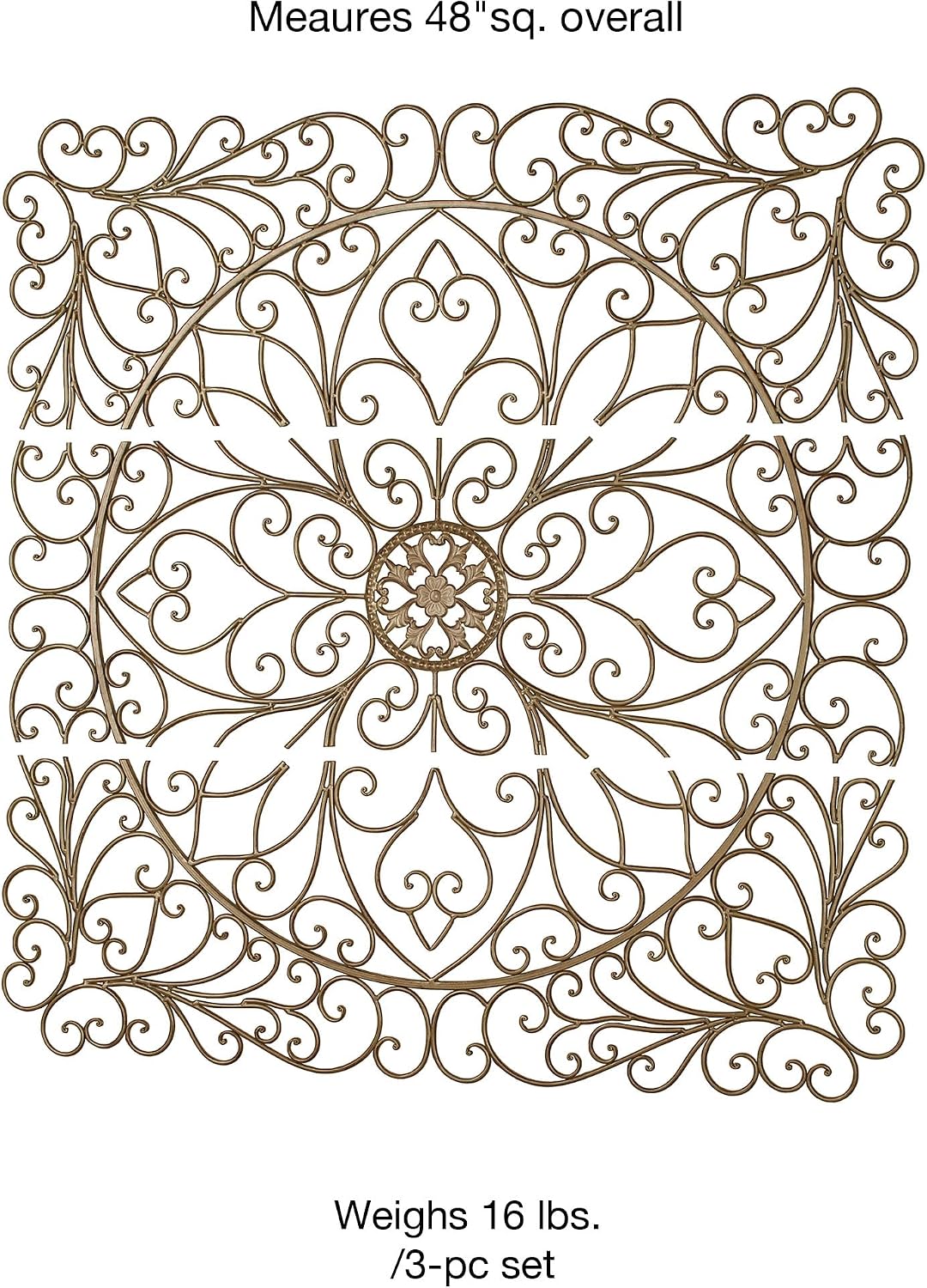 Brynnley Medallion Metal Wall Art Antique Gold | Set of Three | Square Shape | Painted by Hand | Hanging Decor for Above Couch, Bed, Living Room
