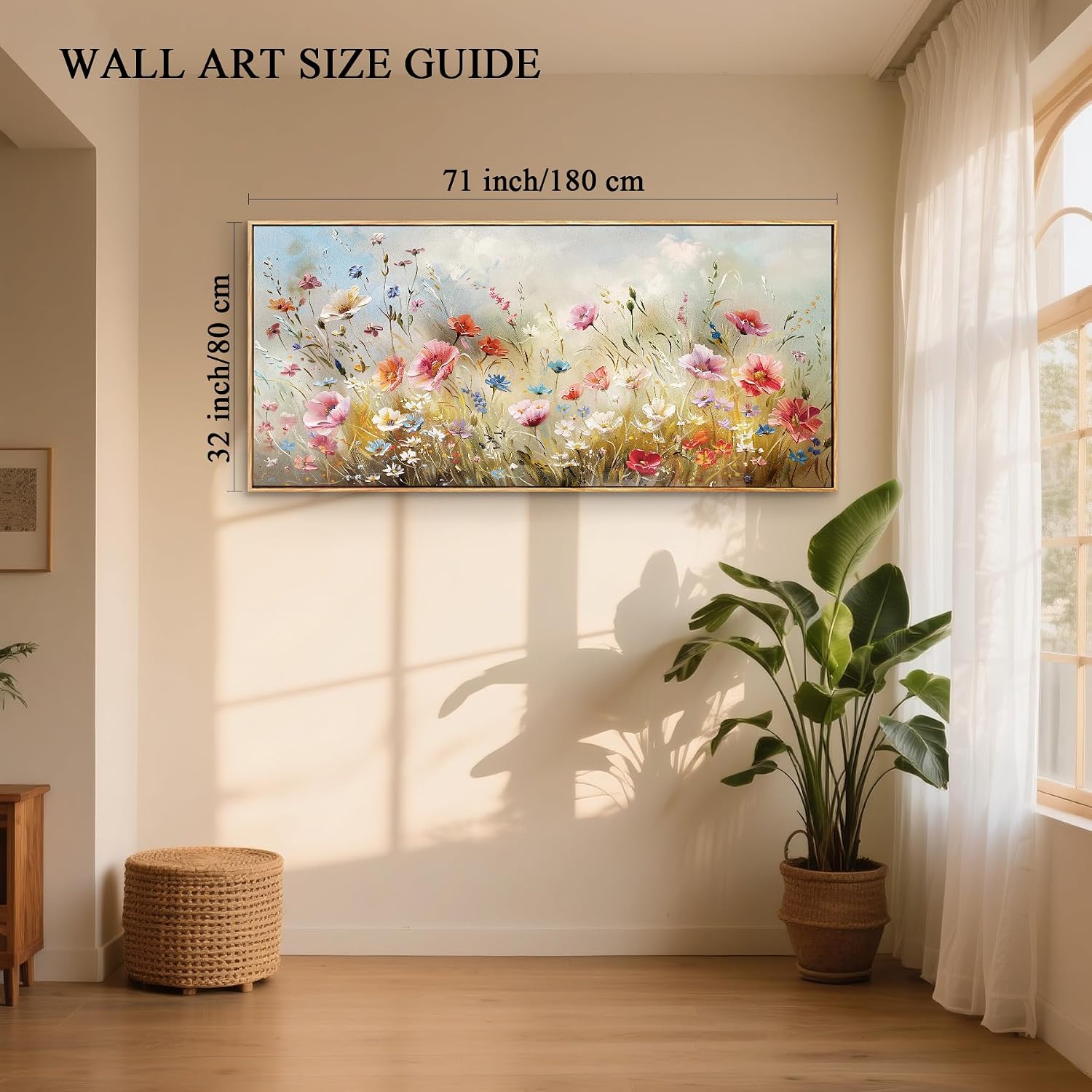 crmotu Floral Wall Art, Extra Large Wall Art, Flower Wall Decor, Oversized Framed Artwork for Walls, Colorful Wildflower Art Prints, Botanical Painting for Living Room Office Dining Room Hotel 32'x71'