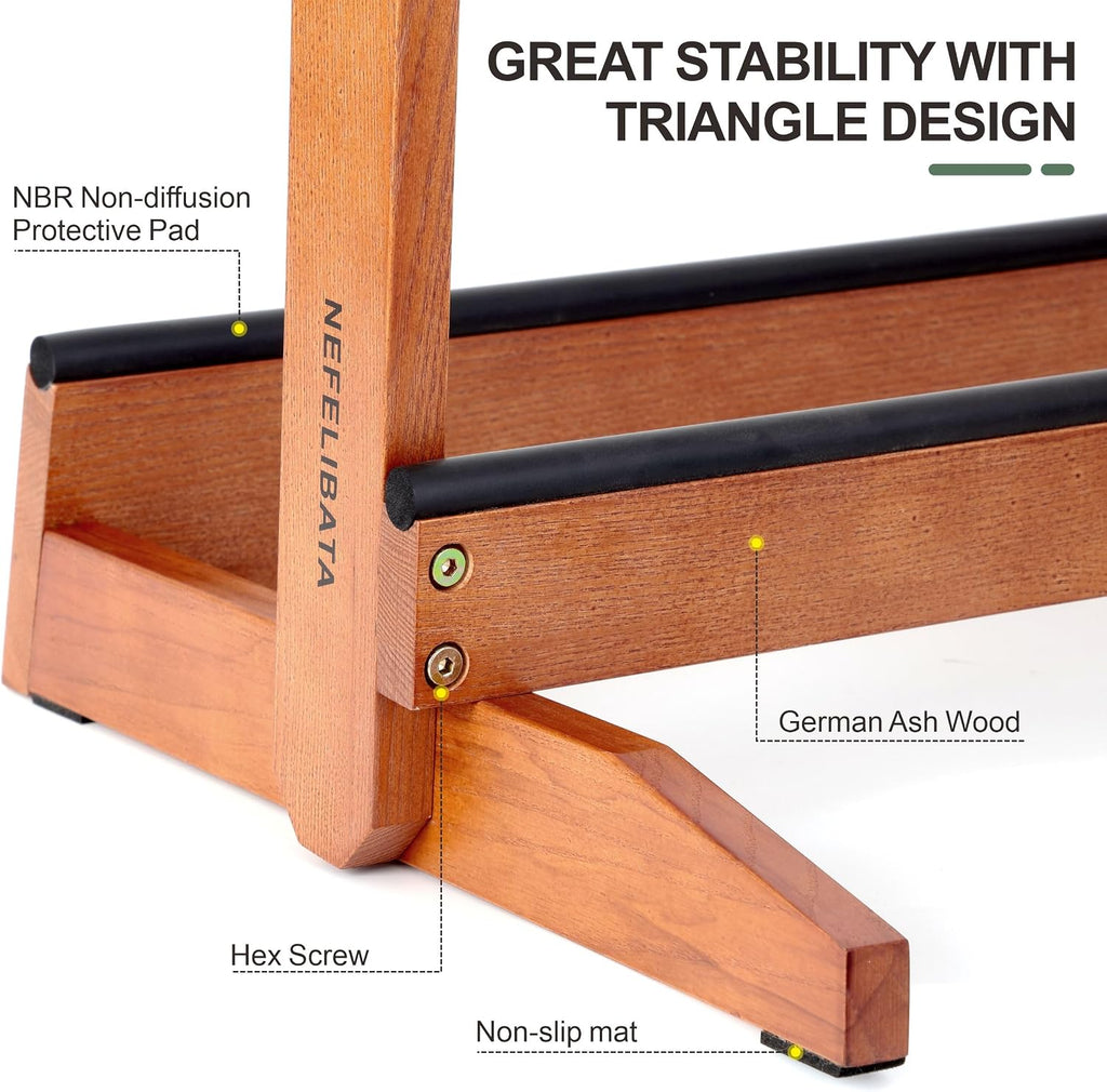 Nefelibata Multiple Guitar Stand 5 Holders Wooden Guitar Stands Floor Rack for Guitars and Case,Electric,Acoustic Guitar, Bass, Cello-German Ash wood