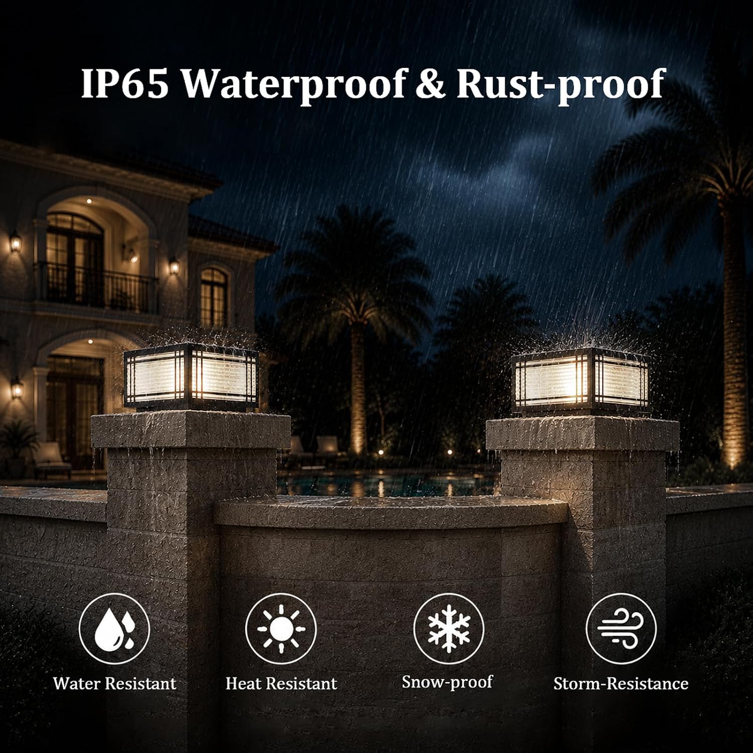 SLAWA Outdoor Post Cap Lights - Modern Square Fence Pillar Lamps with Stainless Steel Housing - Waterproof Lawn Column Cap Lamp for Courtyard and Deck