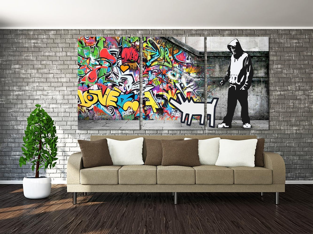 Novatique Banksy Canvas Wall Art Graffiti Pictures Wall Decor Abstract Painting Pop Art Wall Decor Street Art Canvas Print for Living Room Bedroom, 24'x 36'x 3Pcs