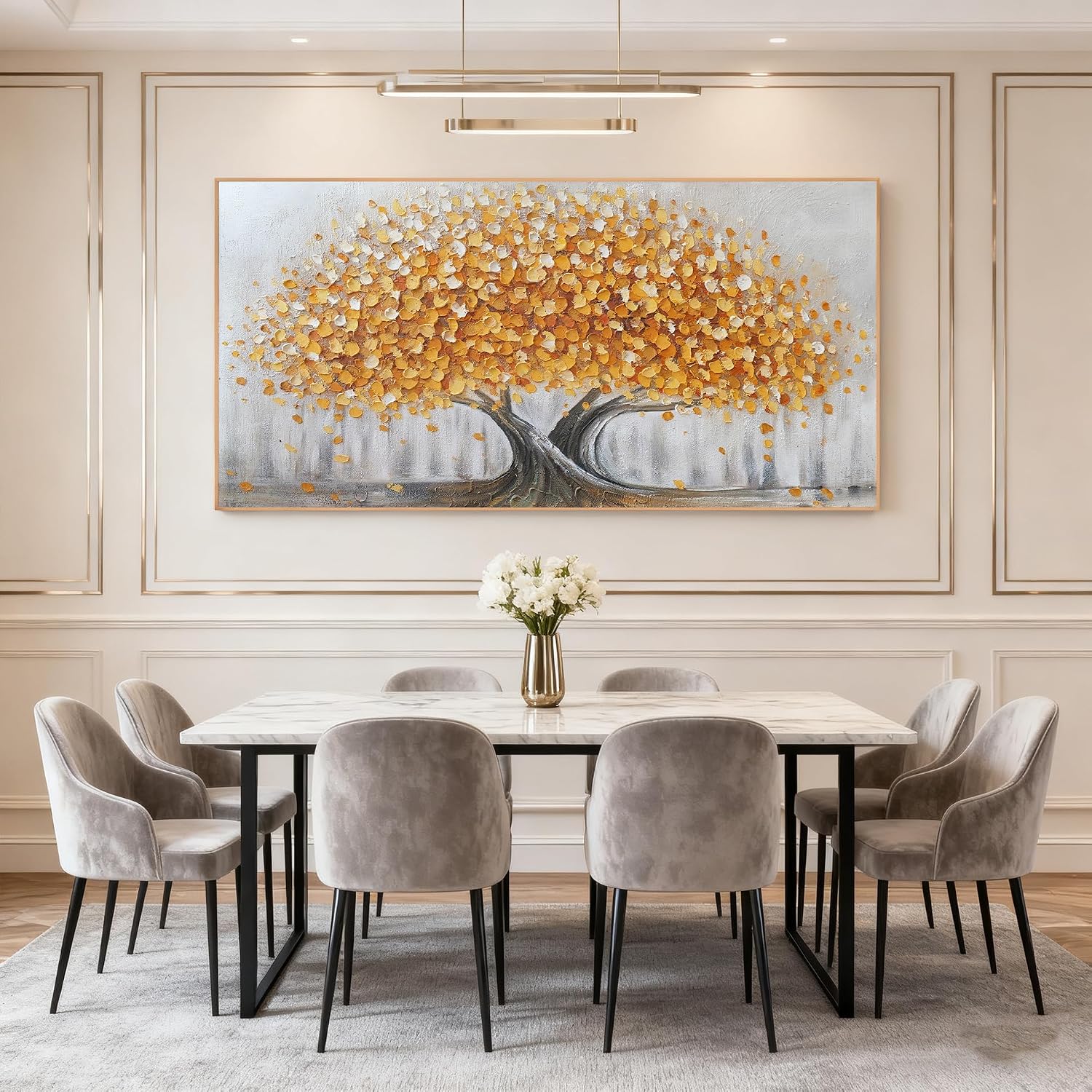 Gold Tree of Life Canvas Wall Art, Modern Abstract Textured Painting, Large Framed Panoramic Landscape Artwork for Living Room, Bedroom, Office, Home Decor 60'x30'