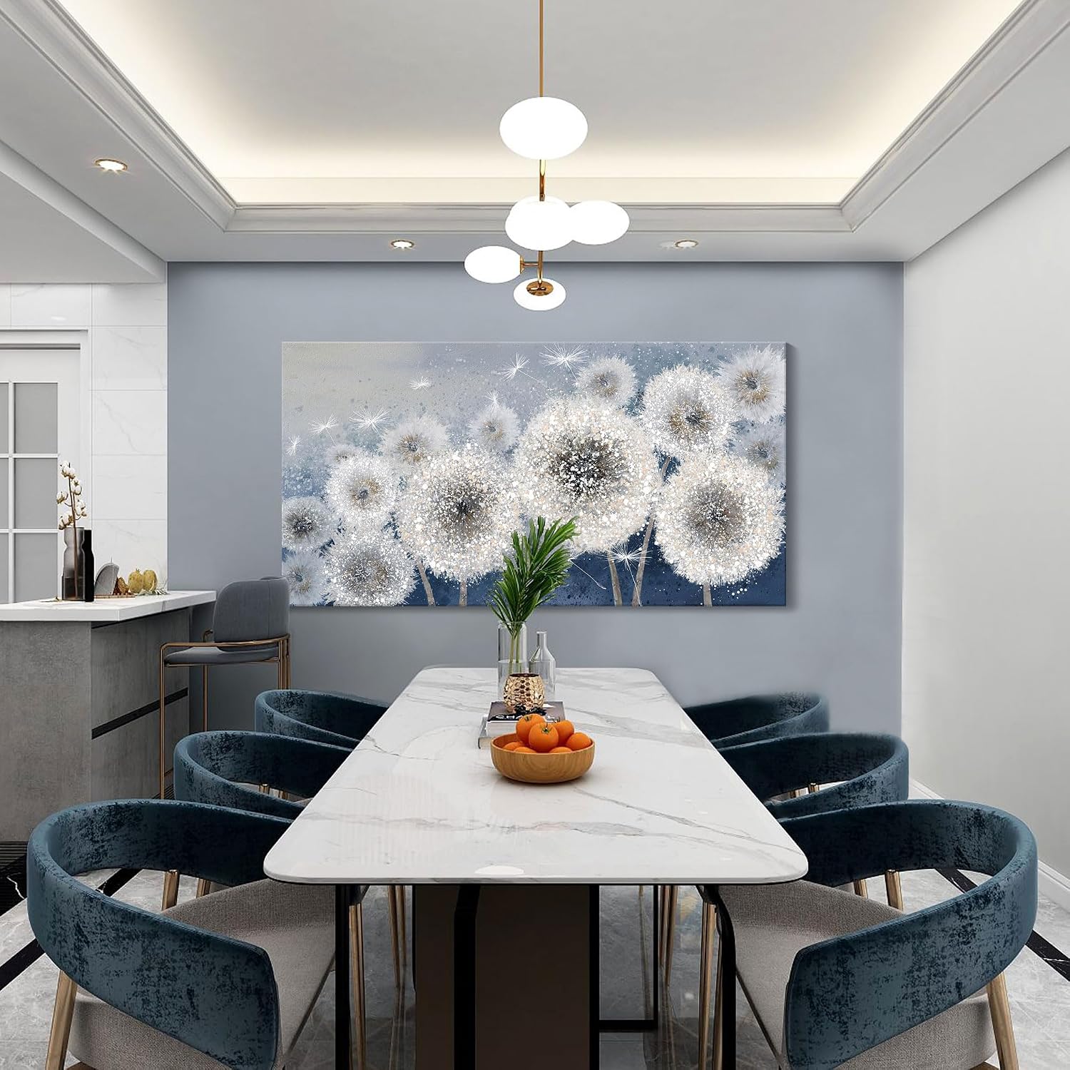 Pogusmavi Dandelion Wall Art for Living Room - Large Artwork for Wall, Blue Canvas Pictures Wall Decor, Modern Prints for Bedroom Wall Art 29×58IN