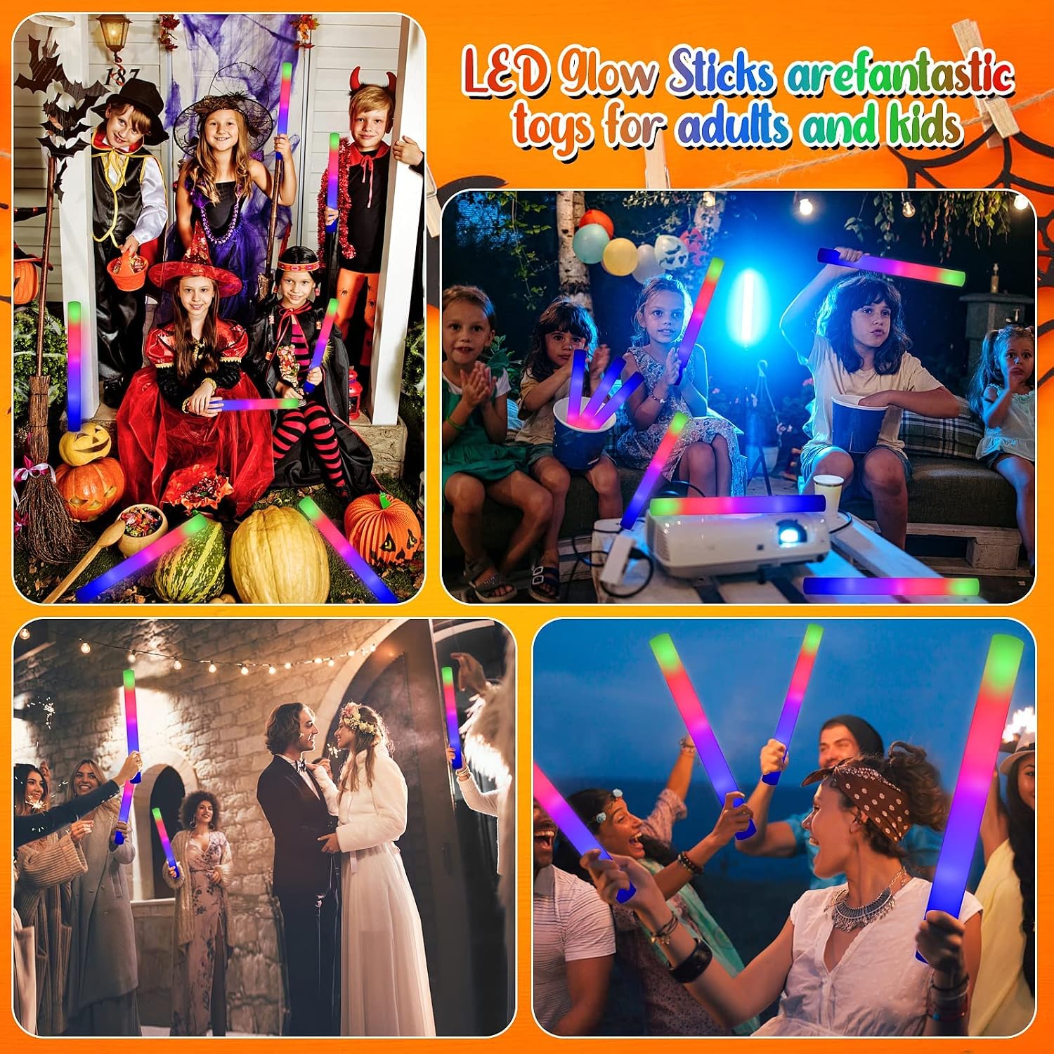 LifBetter 200 Pcs Foam Glow Sticks Bulk,Led Glow Sticks with 3 Modes Colorful Flashing,Long Life Battery Glow In The Dark Party Supplies for Weddings,Parties,Festivals,Sporting Events