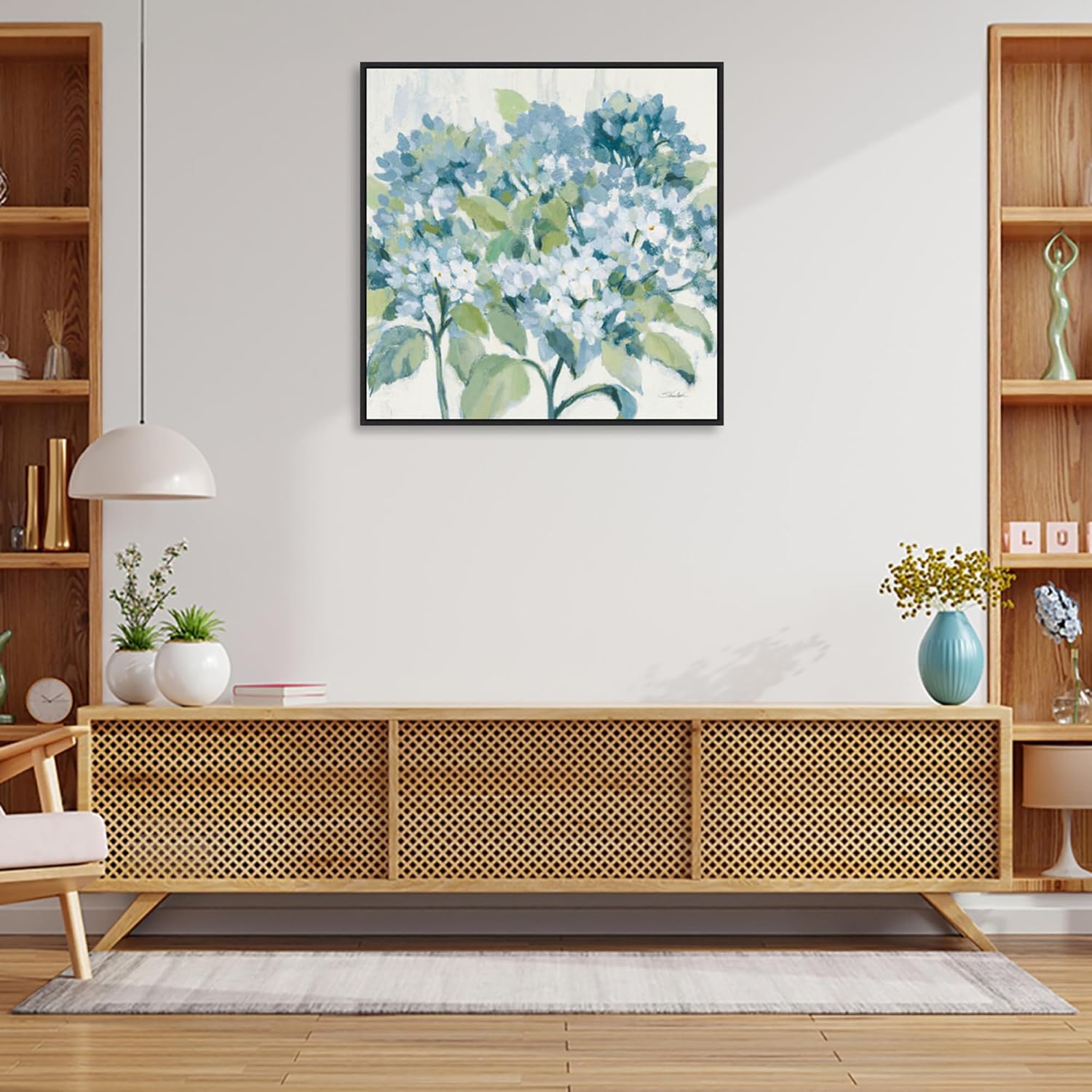 Amanti Art Framed Canvas Wall Art 30x30 Romantic Hydrangeas Blue by Silvia Vassileva, Framed Wall Art Canvas, Flowers Artwork, Modern Decor, Large Poster Painting for Living Room, Bedroom, Bathroom,