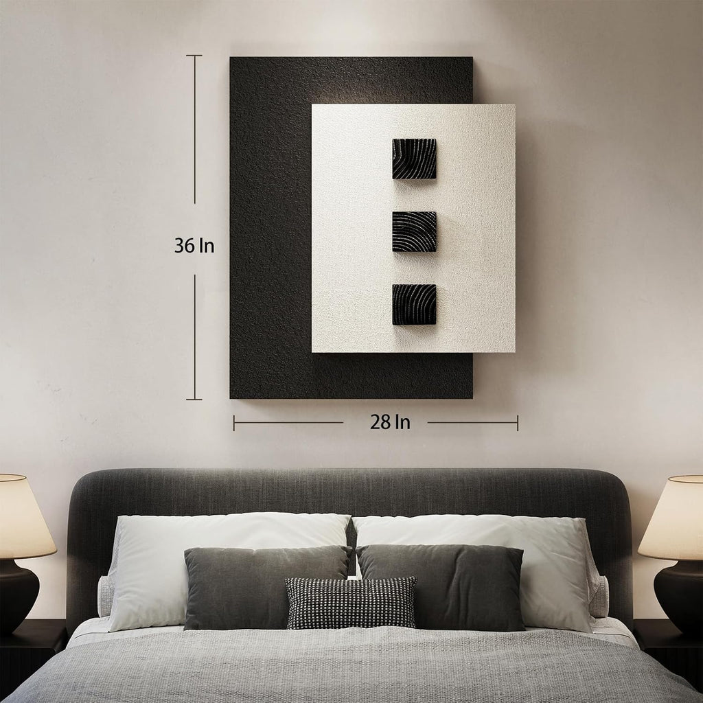 Cuspin Large 3D Wood Wall Art for Living Room, Minimalist Black and White Wooden Blocks Artwork for Walls, Modern Textured Paintings Wall Decor for Bedroom Dining Room Office Hallways