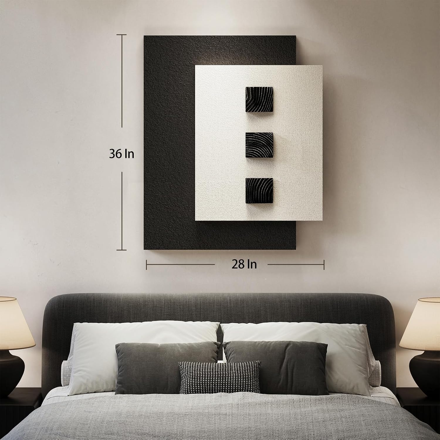 Cuspin Large 3D Wood Wall Art for Living Room, Minimalist Black and White Wooden Blocks Artwork for Walls, Modern Textured Paintings Wall Decor for Bedroom Dining Room Office Hallways