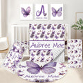 KAINSY Custom Crib Bedding Set 5 Pcs for Baby Girls – Personalized Purple Butterfly Theme, Newborn Sleep Set, Nursery Decor, Toddler Room Essentials, Infant Sleep, Baby Room Accessories, Baby Gift