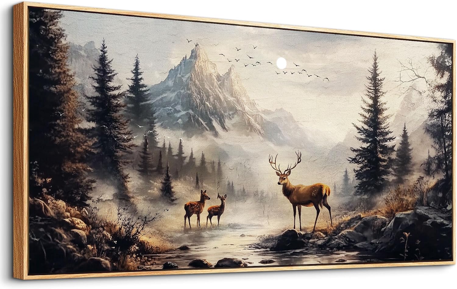 KELIYUAN Large Canvas Wall Decor For Living Room Wall Art For Bedroom Office Murals Landscape Painting Of Elk Mountain Wall Pictures Restaurant Room Modern Home Decoration Wood Framed 24'X48'