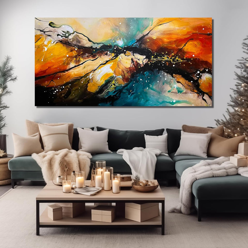 JKWALL77 Abstract Hand Painted Wall Art For Living Room Huge Canvas Wall Decor For Office Modern Painting Wall Art For Bedroom Size 36 x 72 Inch