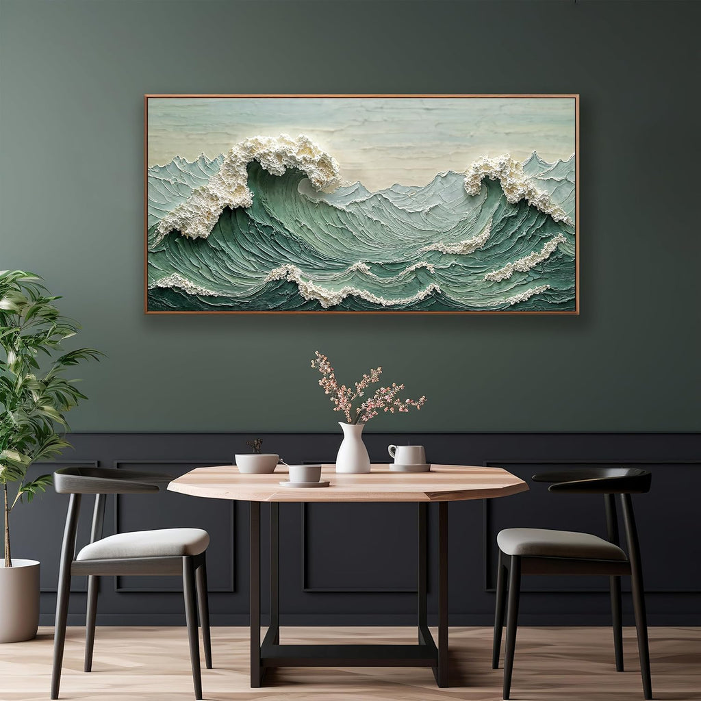 Sea Wave Abstract Green Wall Art For Living Room Artwork Canvas Art Wall Decor Painting Abstract Wall Decor Print Picture For Bedroom Office Hotel Home Wall Decoration 24 X 48 Inch With Framed