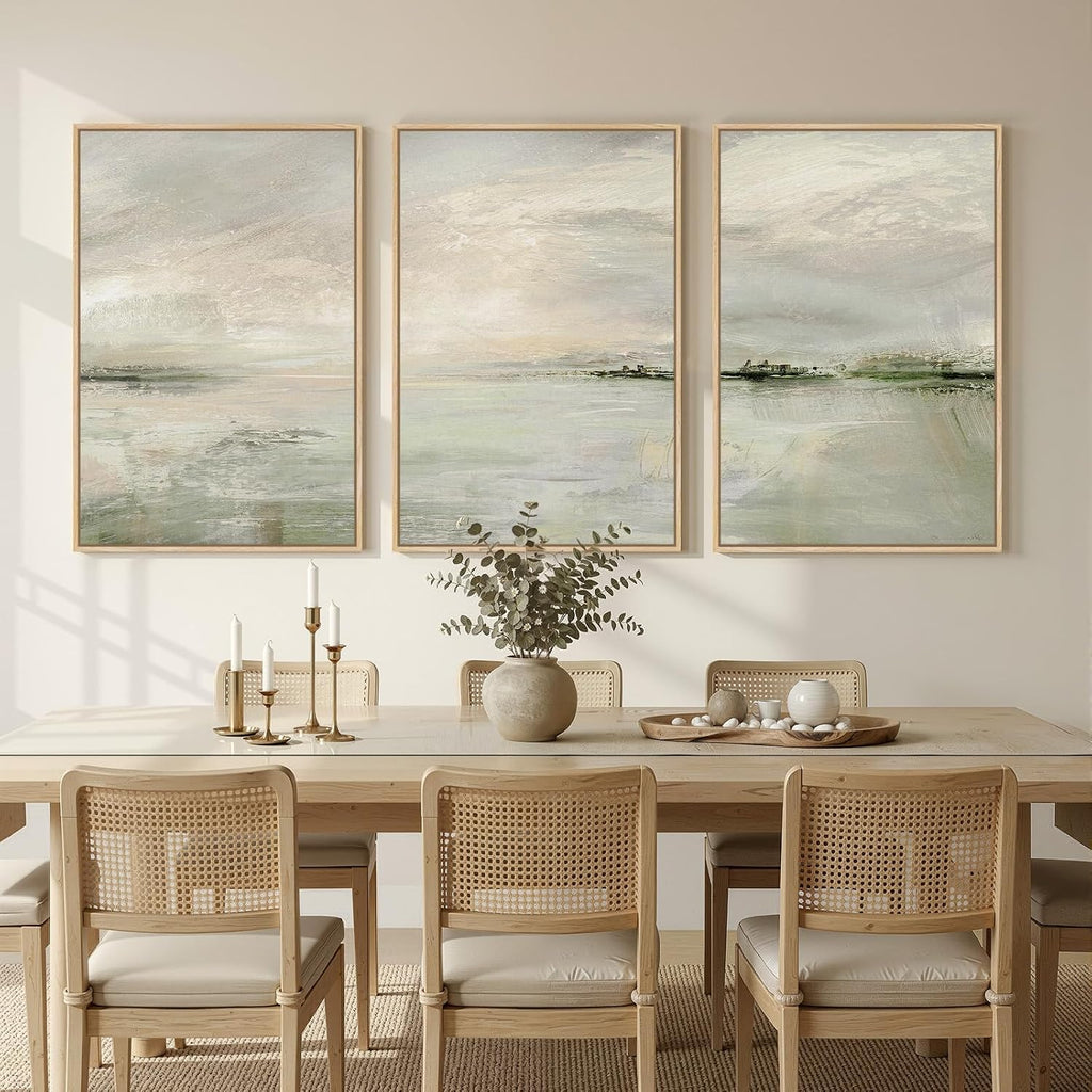 Large Framed Sage Green Abstract Landscape Wall Art for Living Room, 3 Piece Modern Canvas Prints Paintings Artwork for Walls, Oversized Pictures for Hallway Dining Bedroom Office Wall Decor 24x36 In