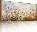 crmotu Floral Wall Art, Extra Large Wall Art, Flower Wall Decor, Oversized Framed Artwork for Walls, Colorful Wildflower Art Prints, Botanical Painting for Living Room Office Dining Room Hotel 32'x71'