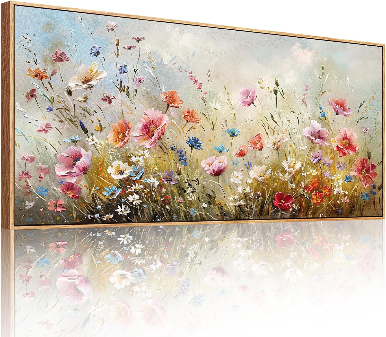 crmotu Floral Wall Art, Extra Large Wall Art, Flower Wall Decor, Oversized Framed Artwork for Walls, Colorful Wildflower Art Prints, Botanical Painting for Living Room Office Dining Room Hotel 32'x71'