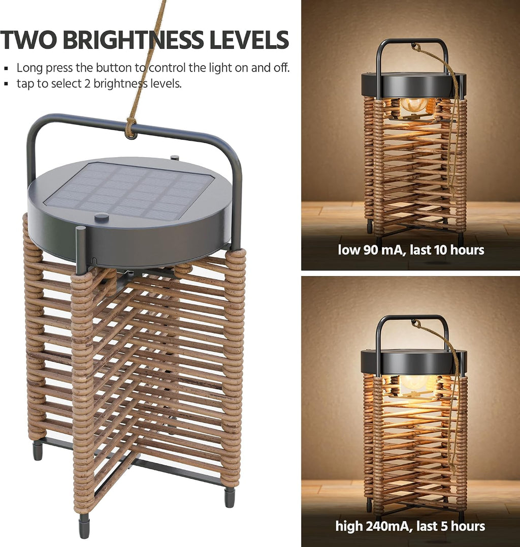 LAUSAINT HOME Solar Powered Outdoor Floor Lamp with Auto On/Off LED Light, Waterproof Wicker Patio Floor Lights, Boho Rattan Floor Lantern (1 Floor Lamp & 2 Desk Lamp)