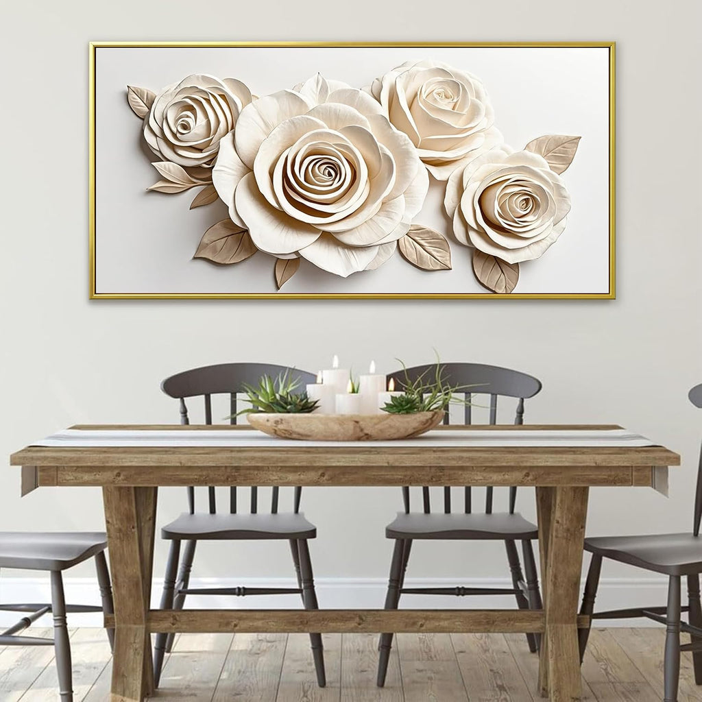 Gold Framed Wall Art Living Room Home Wall Decor Modern Canvas Art Wall Decor 29x58 Inches Large White Flower Wall Art Elegant Picture For Bedroom Hotel Office Artwork