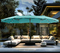 PHI VILLA 15ft Large Patio Umbrella with Solar Lights, Double-Sided Outdoor Market Rectangle Umbrellas with 36 LED Lights, Umbrella Base (Stand) Included, Turquois
