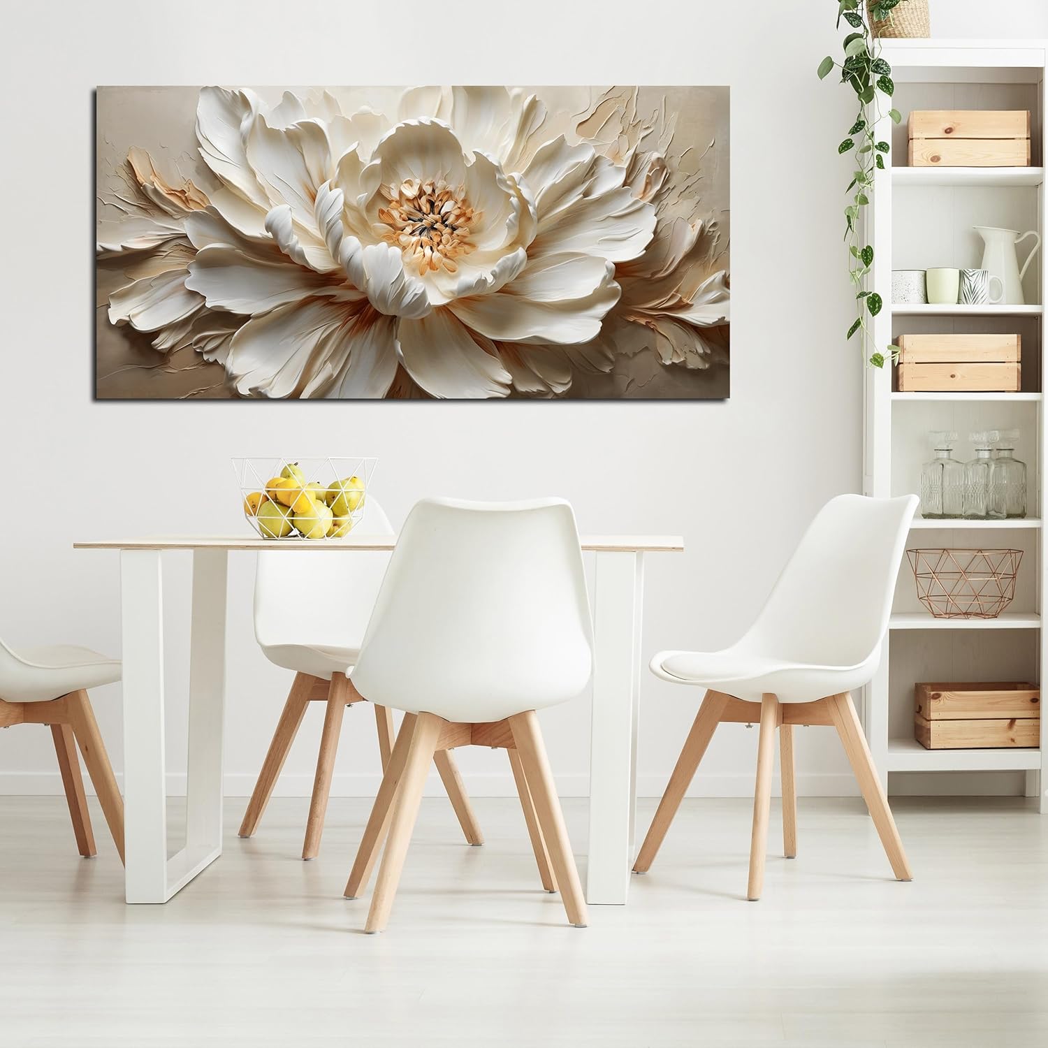 Flower Pictures Wall Decor for Living Room White and Brown Canvas Wall Art Decor Large Bedroom Decor for Teen Girls 29 x 58 Inch