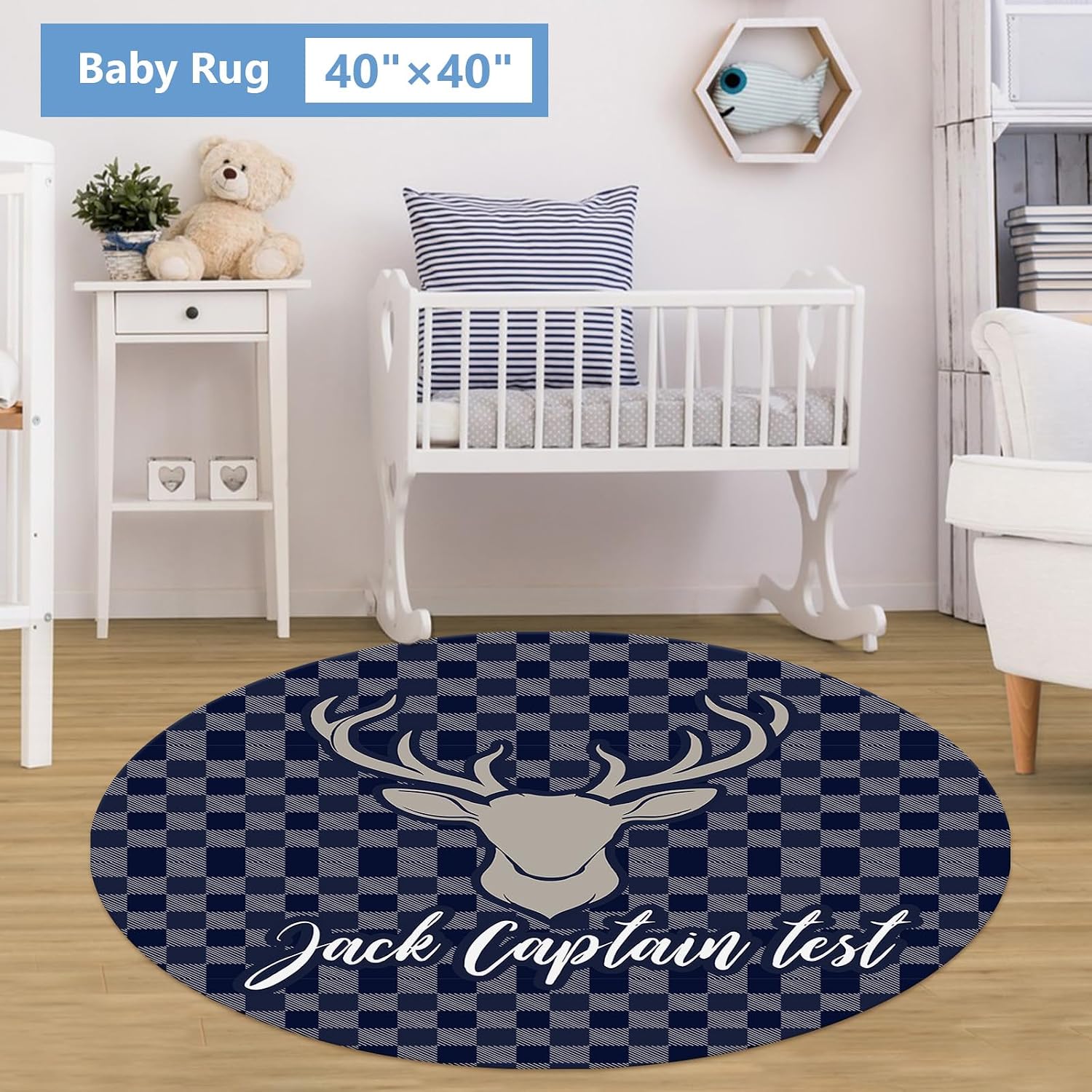 KAINSY Personalized Baby Bedding Set, 5 Pcs Custom Name Crib Bedding Set, Double Layer Blue Nursery Bedding Set for Baby Boys, Woodland Deer Baby Crib Set, Gifts for Toddlers Infants New Parents