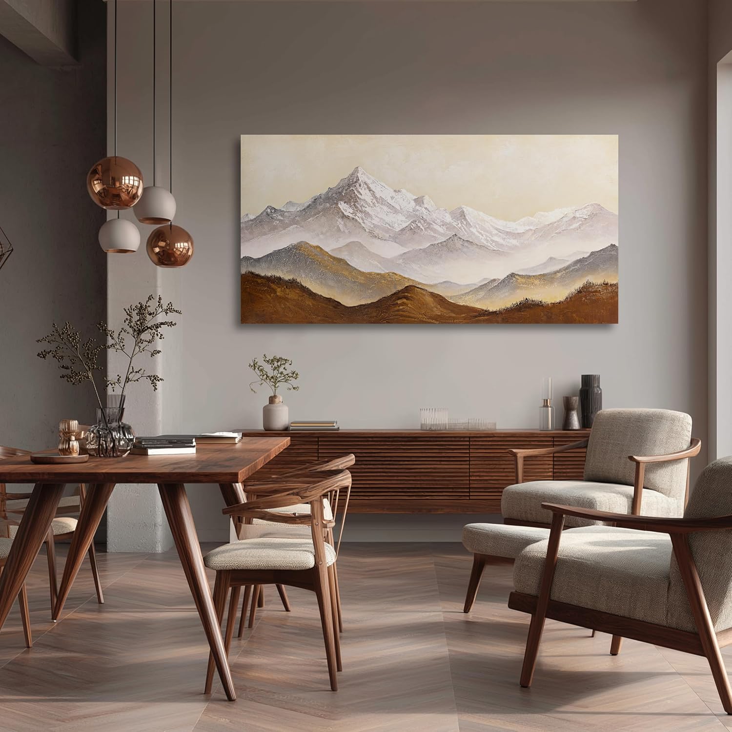 Landscape Canvas Wall Art Abstract Wall Art Earth Color Mountain Landscape Canvas Painting Decor Framed Artwork Snow Moutain Wall Art for Living Room Bedroom Dining Room Home Office Decor 29'X58'
