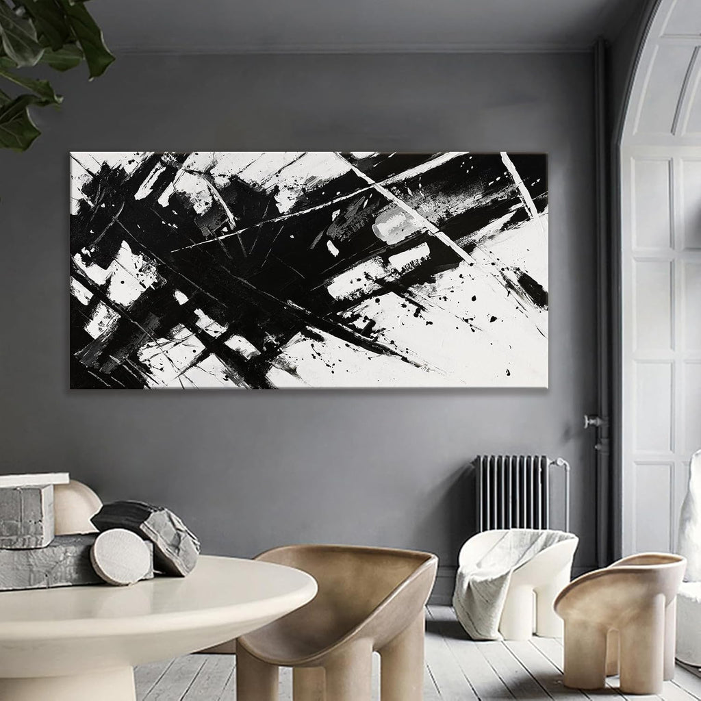 TAIJXAGSG Large Abstract Wall Art For Living Room Abstract art Grunge Room Canvas Art Wall Decor 29' X 58' Painting Black And White Wall Art For Bedroom Office Home Wall Decor