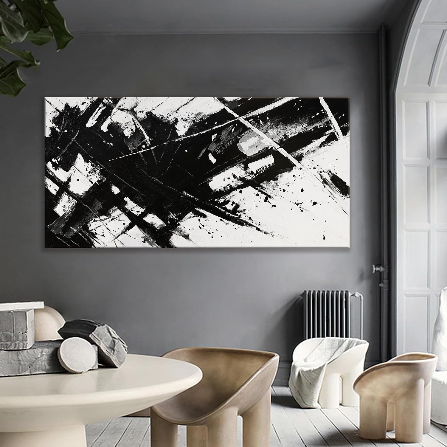 TAIJXAGSG Large Abstract Wall Art For Living Room Abstract art Grunge Room Canvas Art Wall Decor 29' X 58' Painting Black And White Wall Art For Bedroom Office Home Wall Decor