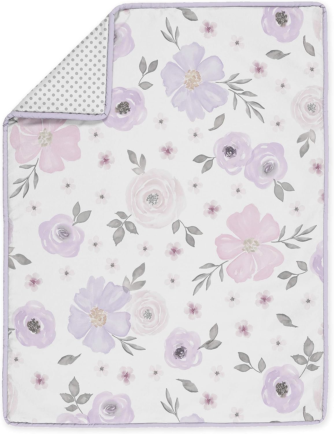 Sweet Jojo Designs Lavender Purple Boho Floral Girl Baby Crib Bedding Set Infant Nursery BreathableBaby Breathable Mesh Crib Liner Blanket Sheet Skirt 6 PC Bohemian Shabby Chic Watercolor Flower Gray
