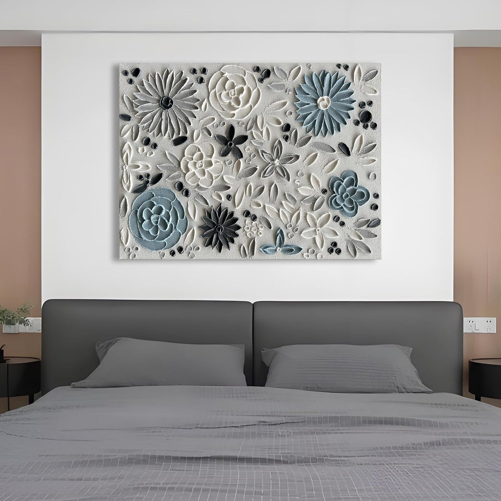 Hand Painted Blue and White Floral Oil Paintings 40x28 inch Wall Art Decorative Paintings