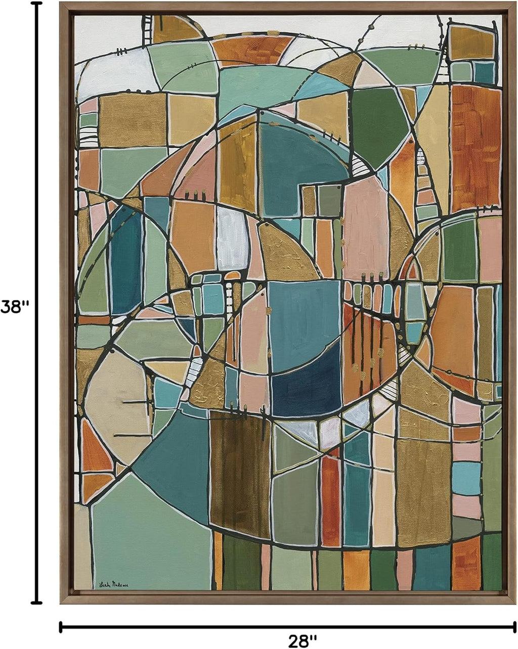 Kate and Laurel Sylvie Stardust Chords Framed Canvas Wall Art by Leah Nadeau; 28x38 Gold; Decorative Abstract Mosaic Inspired Art Print