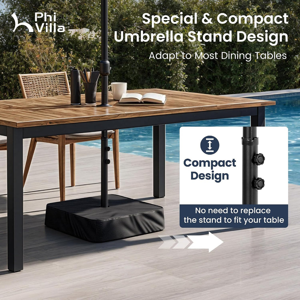 PHI VILLA 15ft Large Patio Umbrella with Solar Lights, Double-Sided Outdoor Market Rectangle Umbrellas with 36 LED Lights, Umbrella Base (Stand) Included, Navy Blue