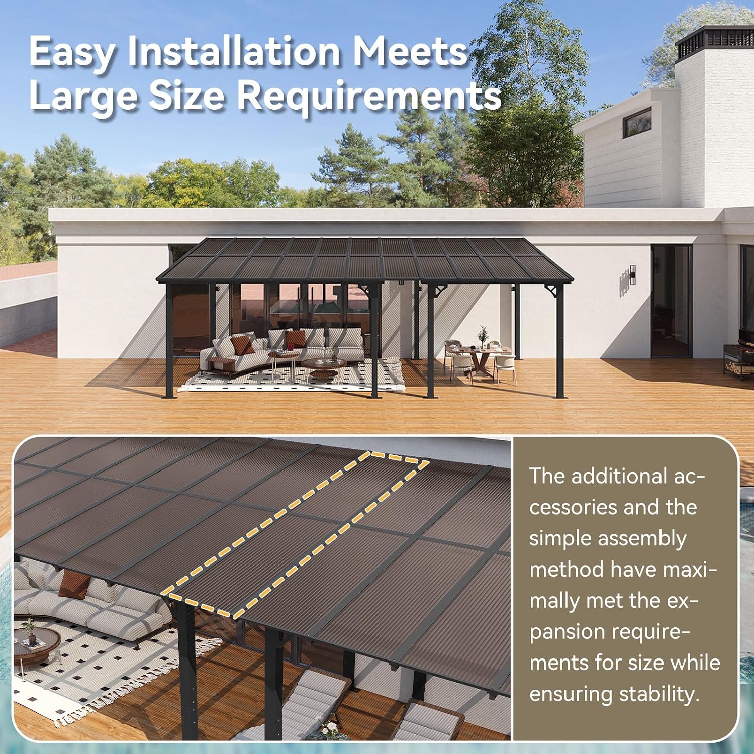 Aoxun 22' x 10' Pergola for Patio, Gazebo with Sloped Roof, Grill Pergola Large Wall-Mounted Heavy Duty Awnings, for Backyard, Deck, Patio