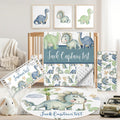 Personalized Baby Crib Bedding Set, 5 Pcs Custom Name Nursery Bedding Set for Girls Boys, Green Dinosaur Baby Crib Set for Toddlers Infants, Double Layer Bedding Crib Sets Customized Gifts