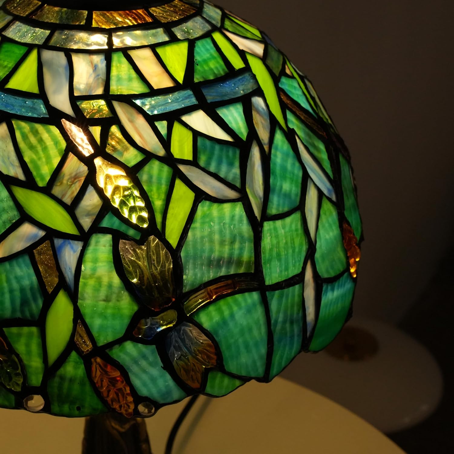 Skyblaze Tiffany Style Table Lamp, Stained Glass Desk Lamp, Vintage Dragonfly Night Light, 11.8 Inch Reading Light with Handmade Lampshade for Bedroom Living Room (Green)