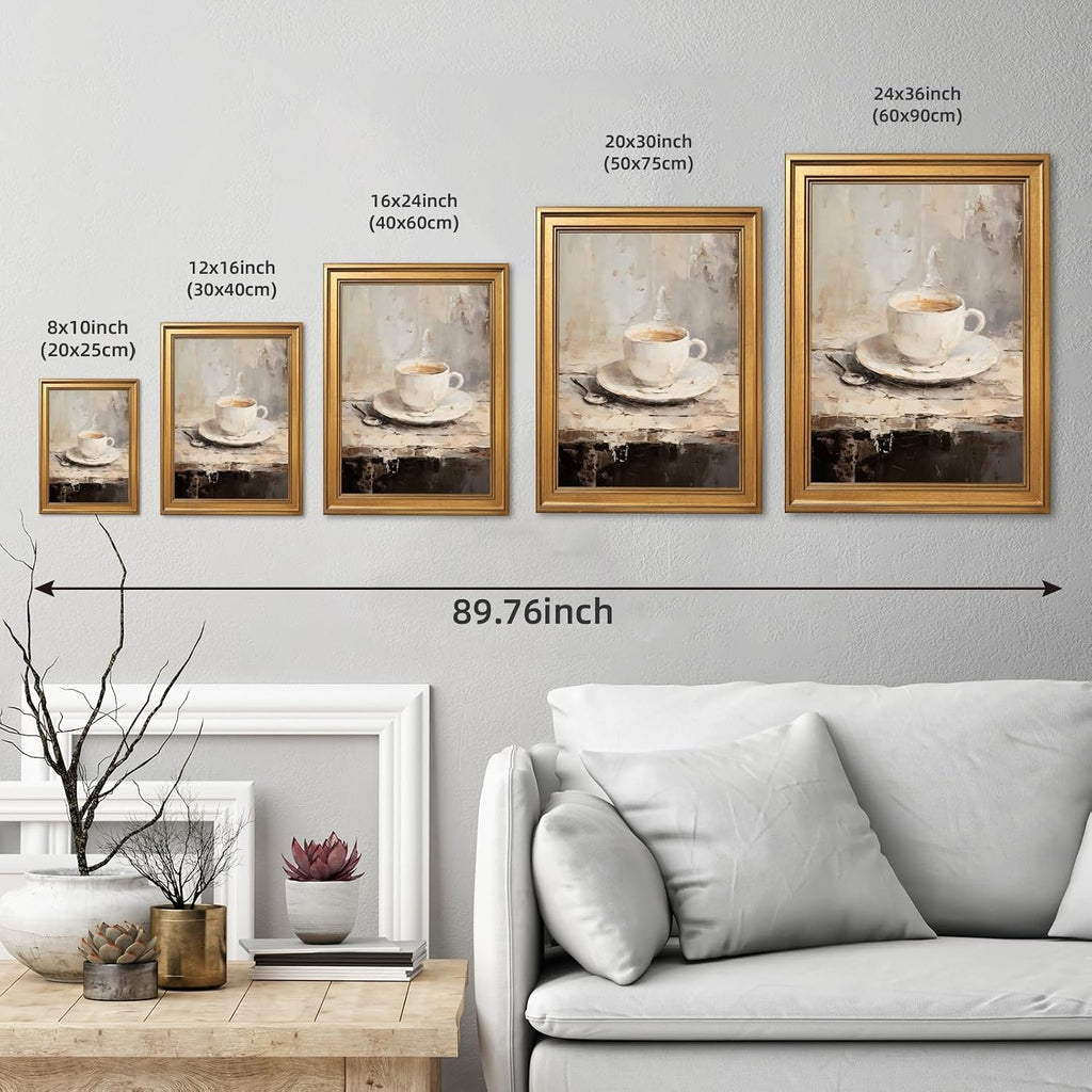 EQUEEN Vintage Coffee Cup Poster Kitchen Wall Art Farmhouse Wall Decor Rustic Painting Canvas Print For Kitchen Dining Room24x36inch Golden frame