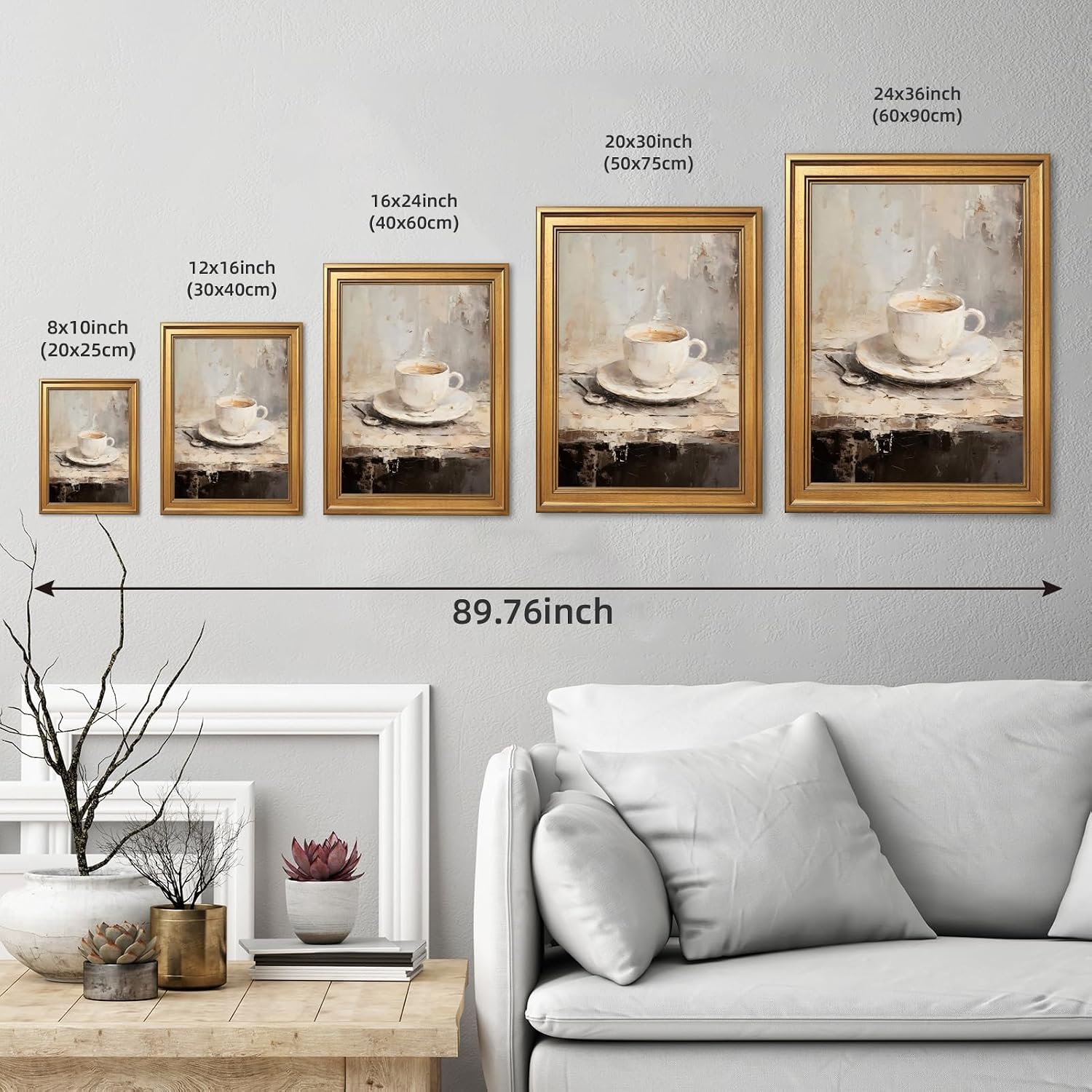 EQUEEN Vintage Coffee Cup Poster Kitchen Wall Art Farmhouse Wall Decor Rustic Painting Canvas Print For Kitchen Dining Room24x36inch Golden frame