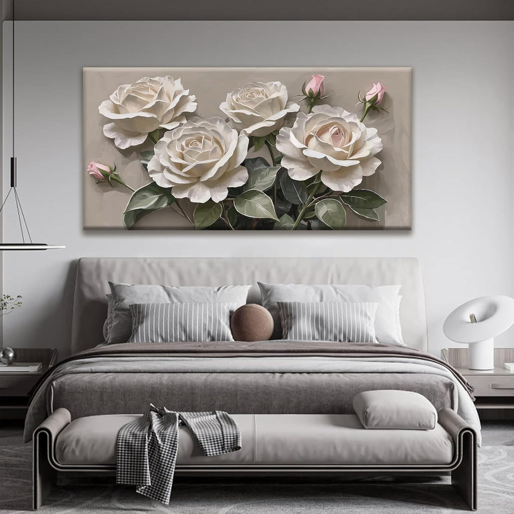 Large Wall Art For Living Room Floral Wall Art Decor Modern Canvas Art Wall Decor 29' X 58' Painting White Flower Wall Art For Bedroom Home Office Home Artwork