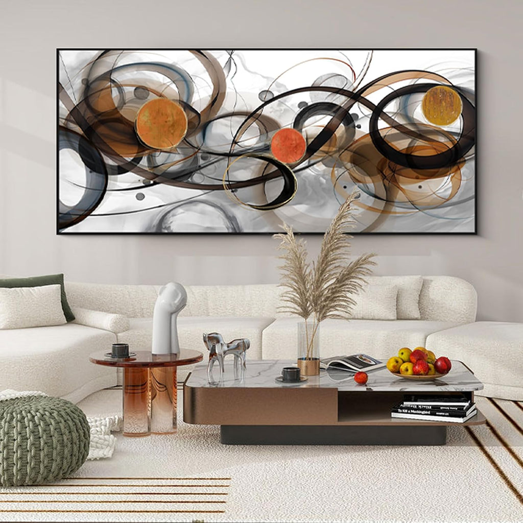 XLSJERST Wall Art for Living Room - Extra Large 70x31 Inches Orange Abstract Canvas Wall Decor Modern Black Fram Painting Oversize Artwork for Above Bed Office Home Decoration