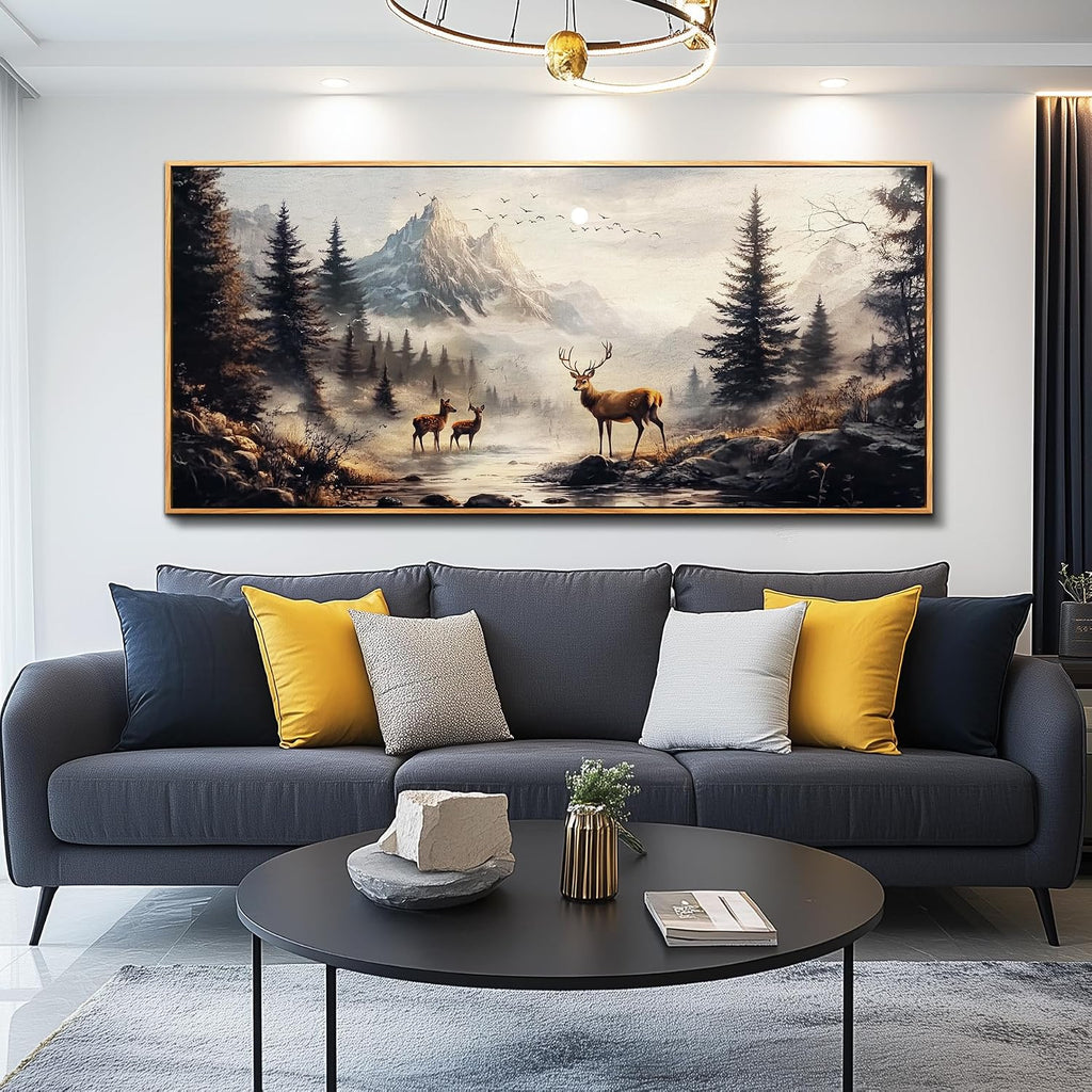 KELIYUAN Large Canva Landscape Painting Of Elk Mountain Pictures Wall Decor For Living Room Wall Art For Bedroom Office Mural Modern Restaurant Room Home Decorations Aesthetics Wood Framed 32x72 In