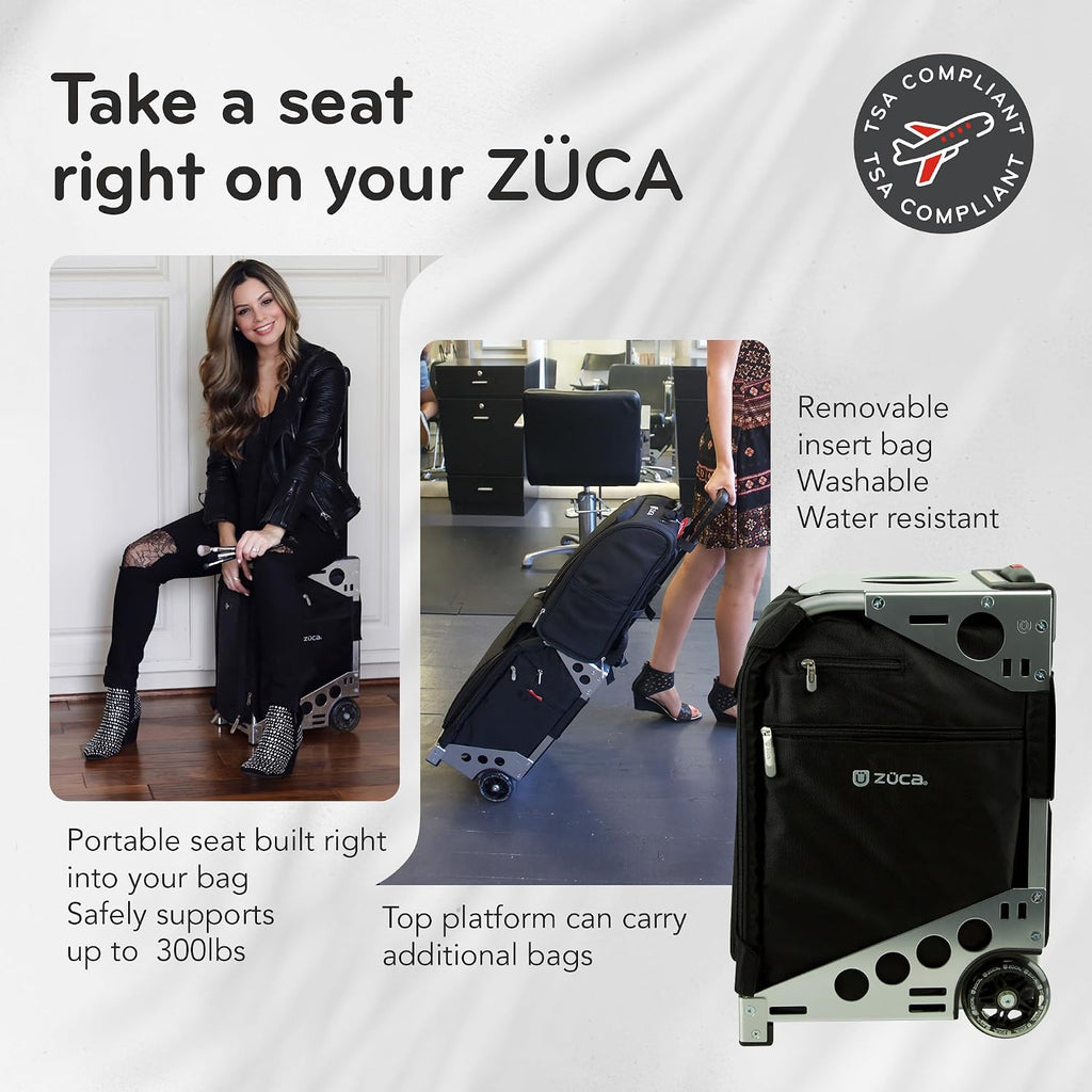 ZUCA Travel Cases for Artists & Professionals - Makeup Case with 4 Vinyl Utility Pouches, Travel Cover, 41' Telescoping Handle, Rolling Wheels & Sturdy Aluminum Frame for Makeup Artists and Creatives