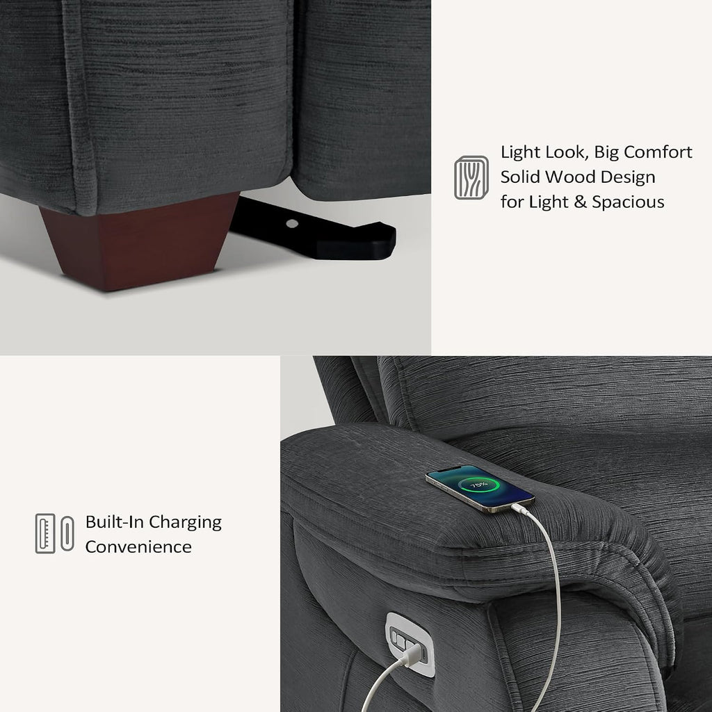 MCombo 73.8'' Wall Hugger Power Loveseat Recliner, Reclining Loveseat with Console, Adjustable Headrest, USB Charge Ports, Cup Holders, for Living Room, RVs, Small Spaces, Fabric ST258M2 (Dark Grey)