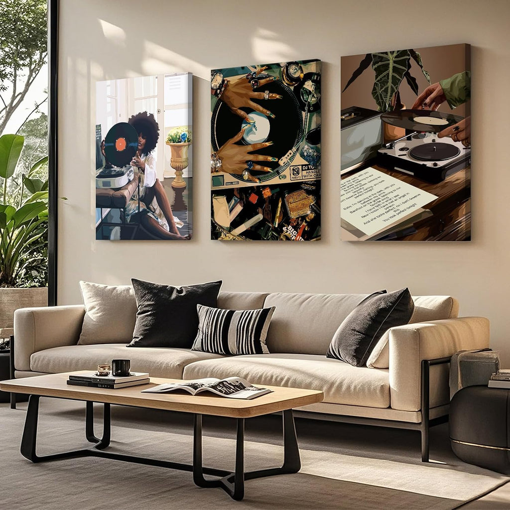 SYYANKK Black Woman Wall Art African American Women Canvas Wall Decor Black Girl Poster Fashion Female Wall Art Feminine Abstract Pictures Boho Prints for Bedroom Bathroom 24x36x3 Inch Ready to Hang