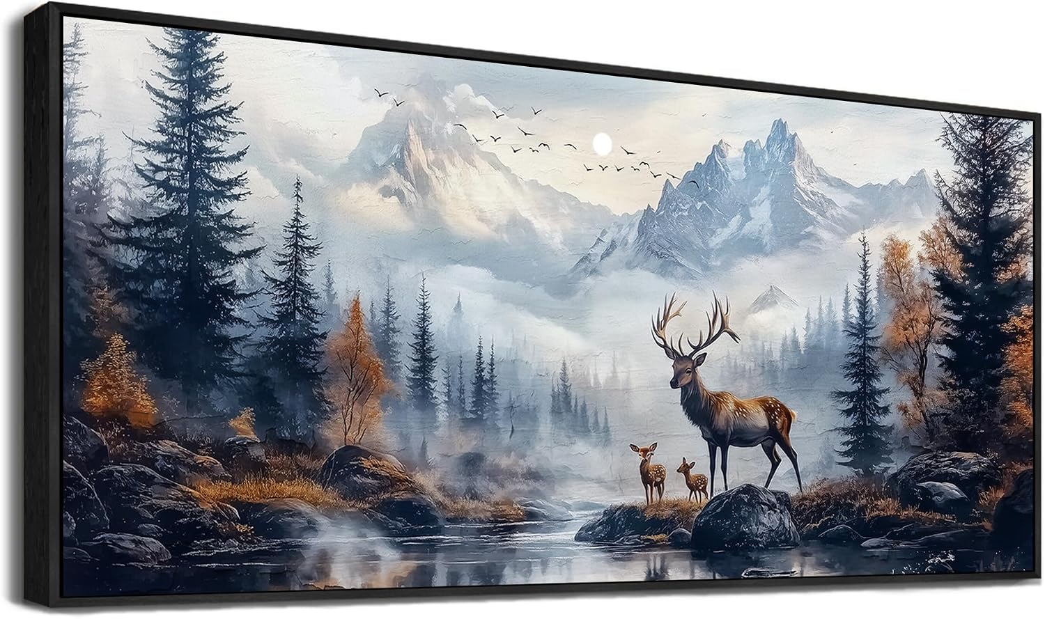 KELIYUAN Large Canvas Lushan Mountain Scenery Wall Art For Living Room Black Framed Wall Decorations For Bedroom Office Murals Printed Artworks Restaurant Wall Artwork Home Decor Aesthetics 32'X72'