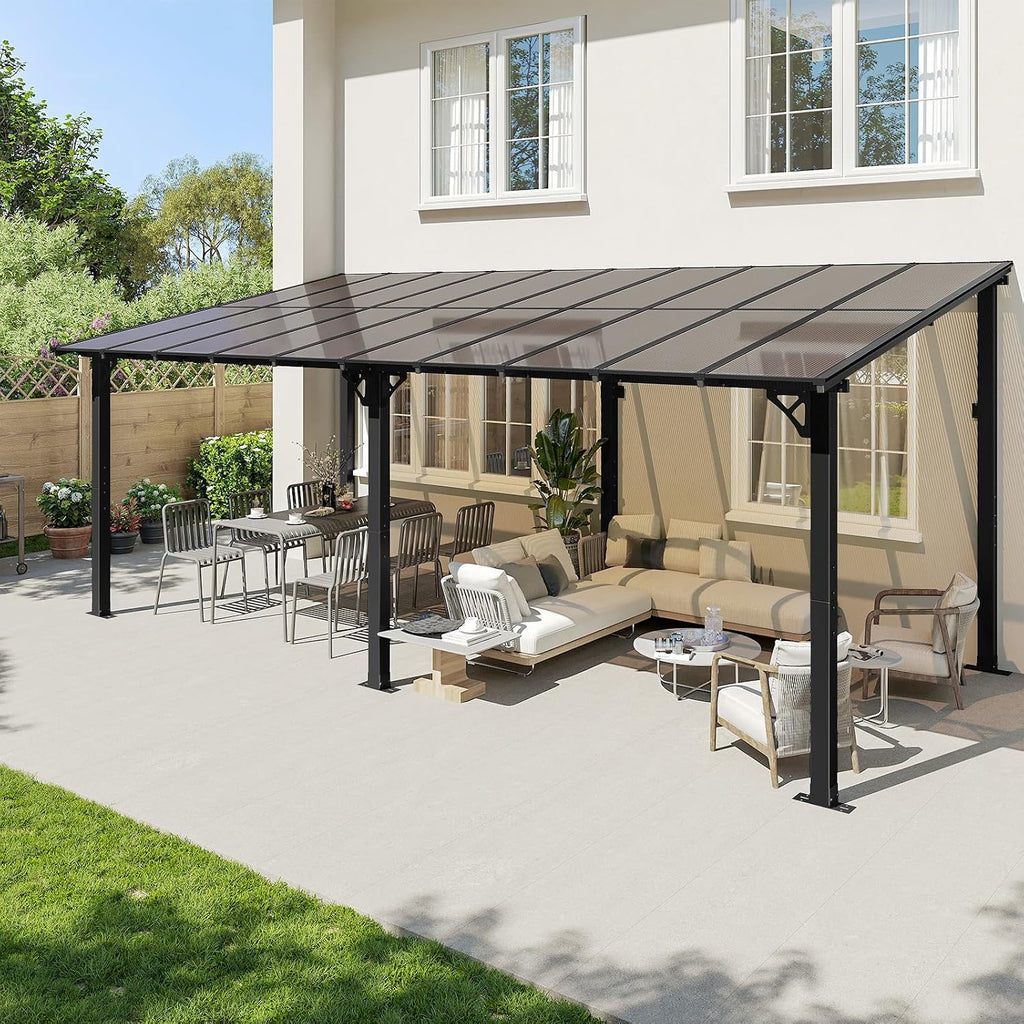 Aoxun 20' x 10' Gazebo for Patio, Gazebo Pergola with Sloped Roof, Large Wall-Mounted Heavy Duty Awnings, for Backyard, Deck, Patio (Black)