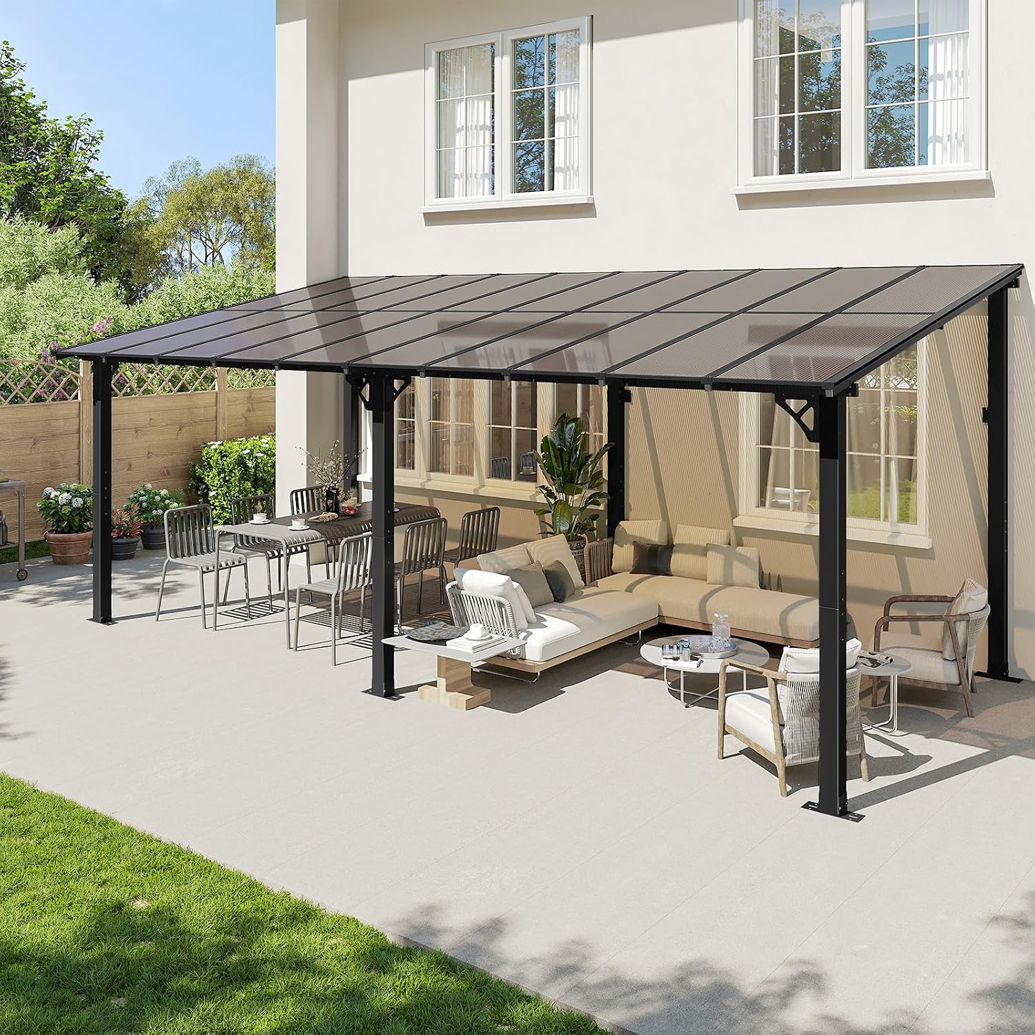 Aoxun 20' x 10' Gazebo for Patio, Gazebo Pergola with Sloped Roof, Large Wall-Mounted Heavy Duty Awnings, for Backyard, Deck, Patio (Black)