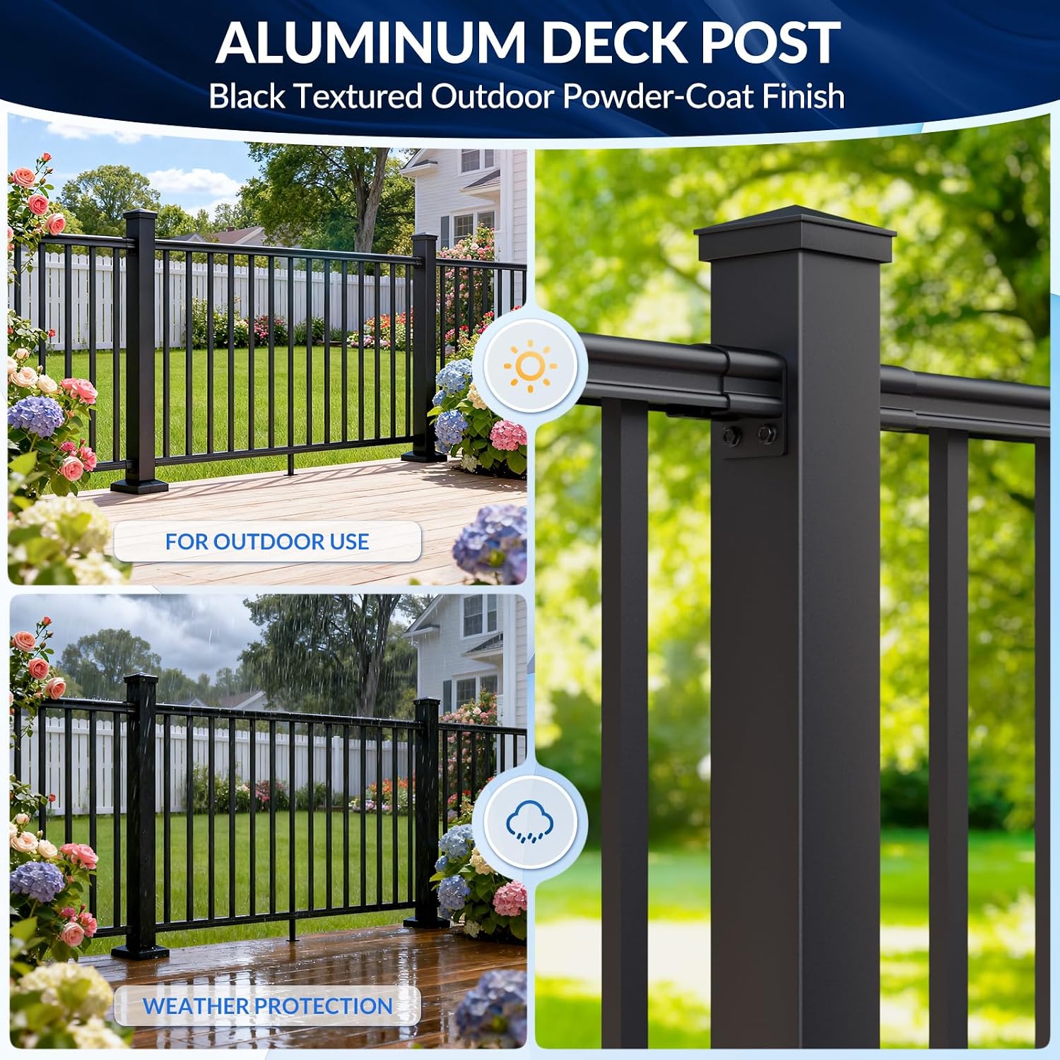 Egadis 3 Pack 3 in. x 3 in. x 39 in. Aluminum Railing Post, Porch and Deck Railing Post with Screws, Black Textured AAMA 2604 Powder-Coat Finish Stair Post for Decks, Porches & Balconies
