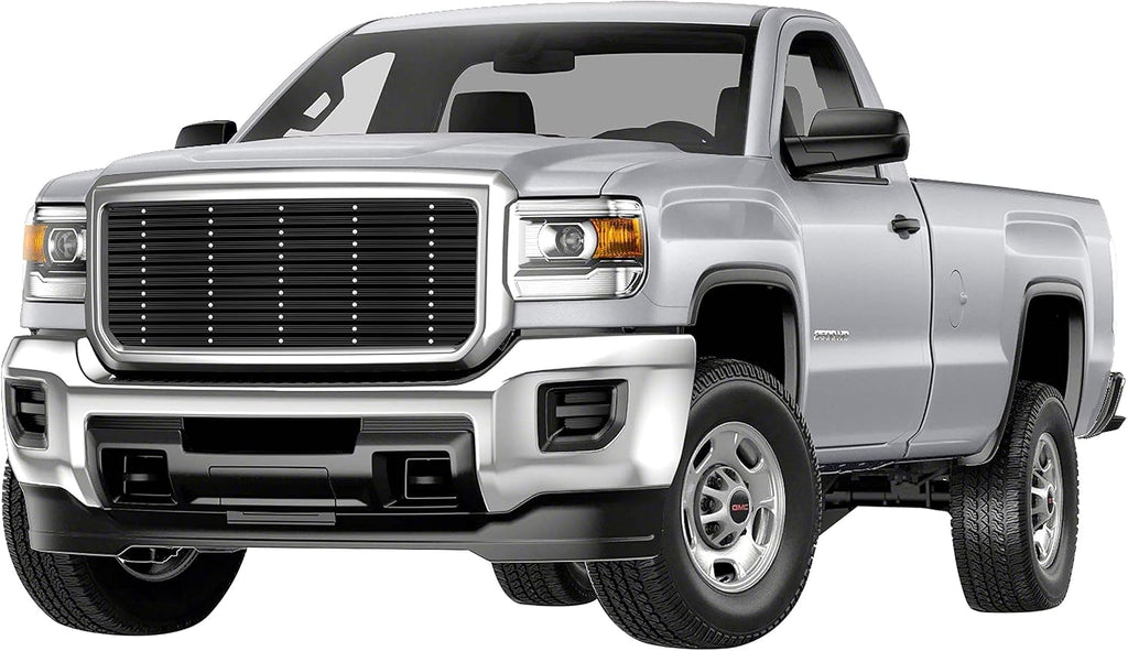 APS Premium Aluminum Black Rivet Studs Wide Billet Grille Grill Insert Compatible with GMC Sierra 2500 3500 2015 2016 2017 2018 2019 Main Upper N19-U52368G