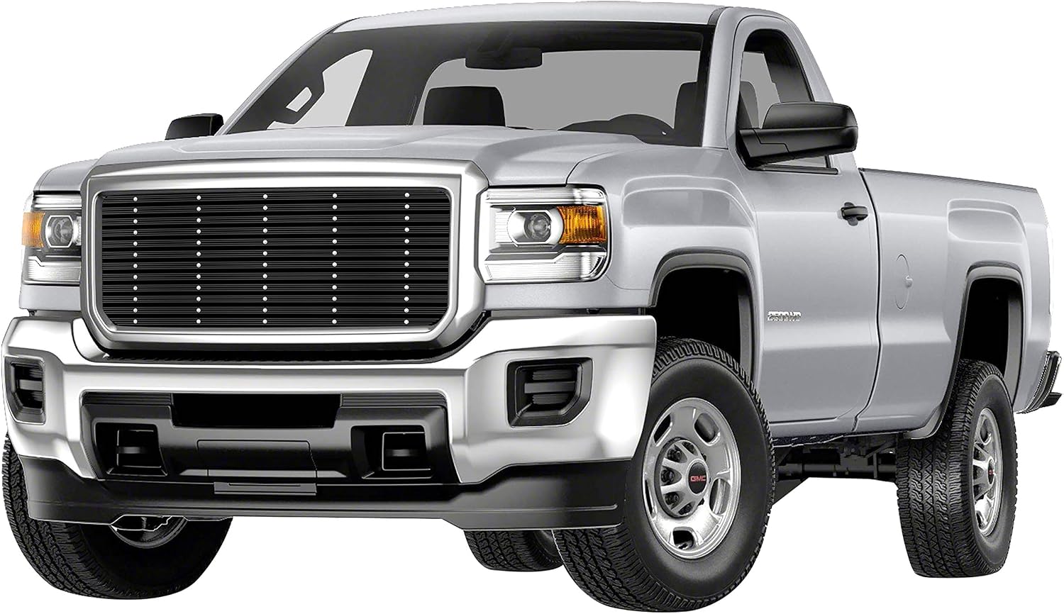 APS Premium Aluminum Black Rivet Studs Wide Billet Grille Grill Insert Compatible with GMC Sierra 2500 3500 2015 2016 2017 2018 2019 Main Upper N19-U52368G