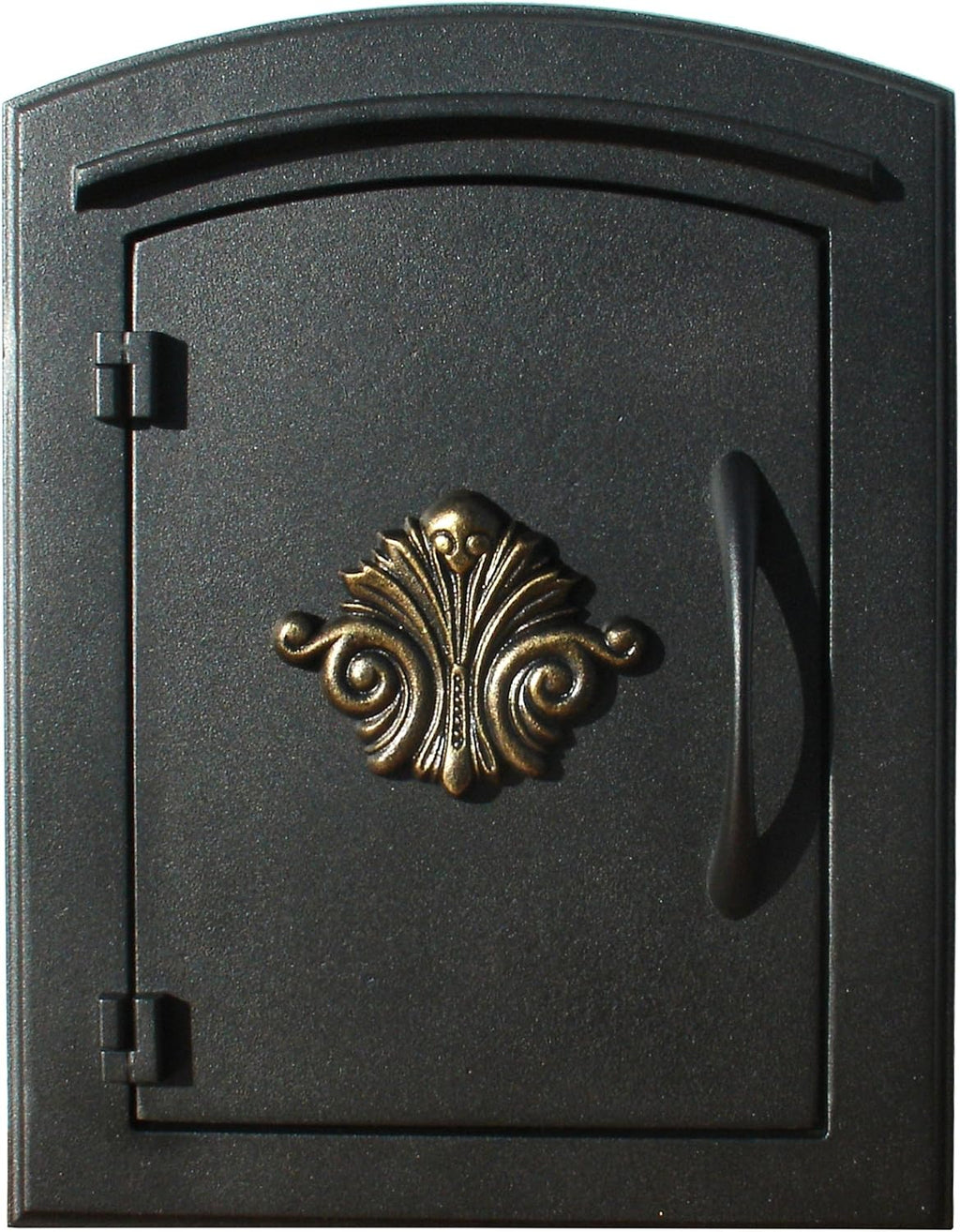 MAN-S-1401BL Manchester with Security Chute Column Mount Mailbox with Decorative Scroll Door in Black